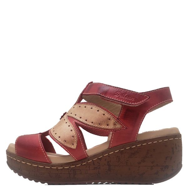 Sandália Anabela Feminina de Couro Legítimo e Palmilha Gel - Vermelho (NI 028)