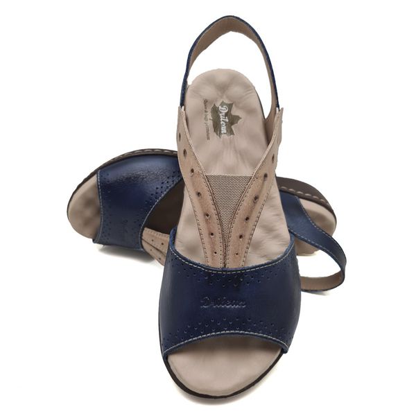 Sandália Feminina Anatômica de Couro Legítimo e Palmilha Gel - Azul (MA 013)