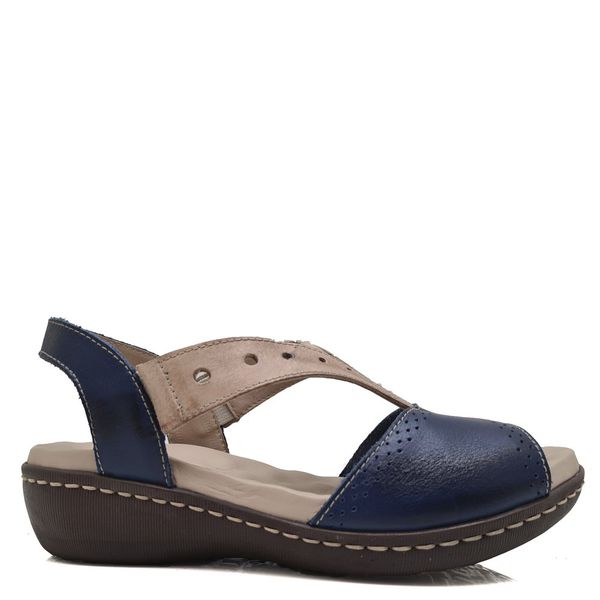 Sandália Feminina Anatômica de Couro Legítimo e Palmilha Gel - Azul (MA 013)