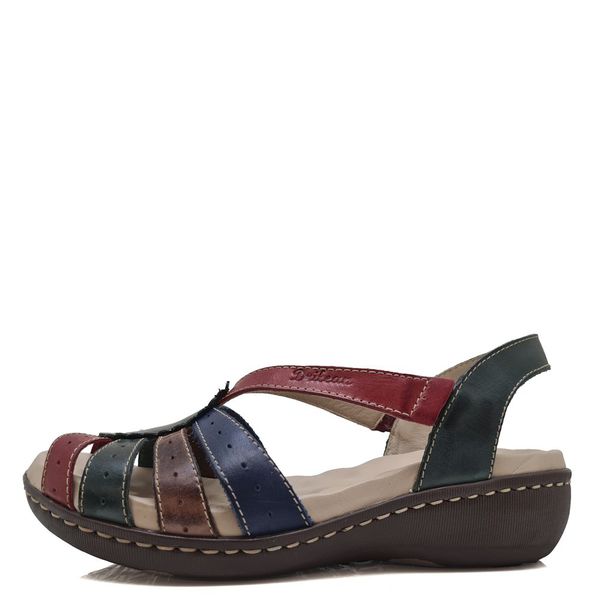 Sandália Feminina Anatômica de Couro Legítimo e Palmilha Gel - Verde/Vermelho (MA 014)