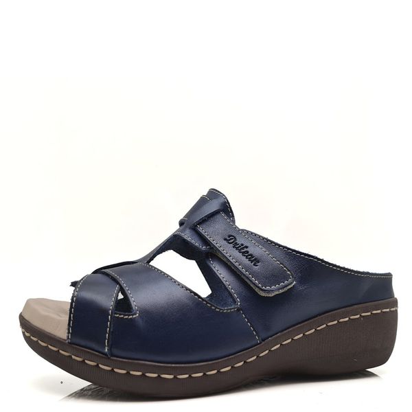 Sandália Feminina Anatômica de Couro Legítimo e Palmilha Gel - Azul (MA 031)