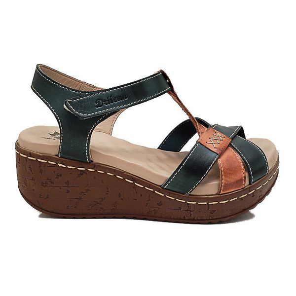 Sandália Anabela Feminina de Couro Legítimo e Palmilha Gel - Verde/Laranja (NI035)
