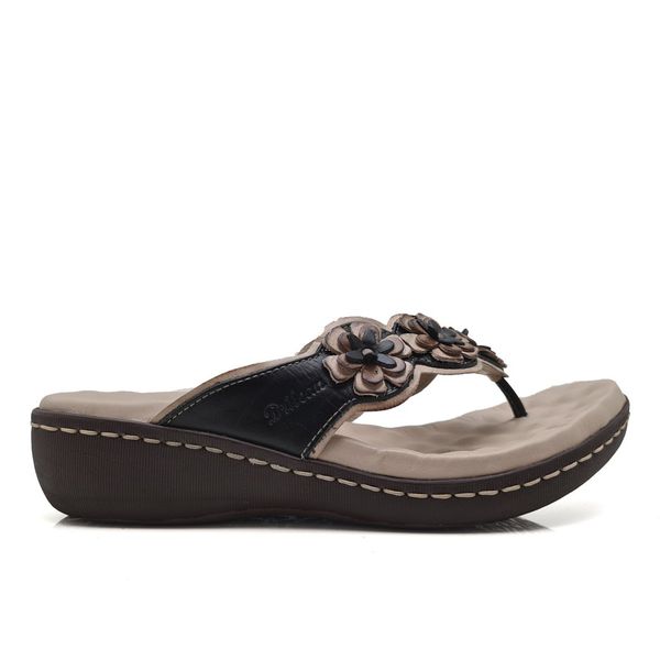 Sandália Feminina Anatômica de Couro Legítimo e Palmilha Gel - Off/Preto (MA 025)