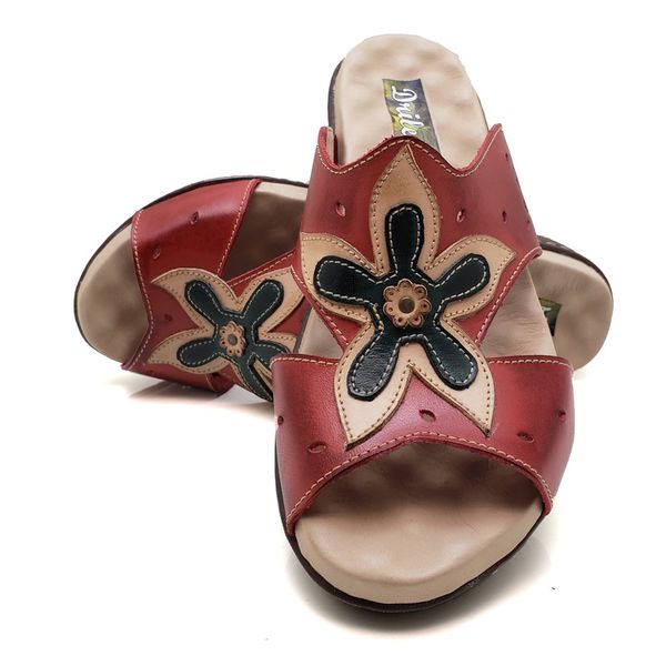 Sandália Feminina Anatômica de Couro Legítimo e Palmilha Gel - Vermelho (MA 020)