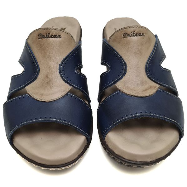Sandália Feminina Anatômica de Couro Legítimo e Palmilha Gel - Azul/Tabaco (MA 021)