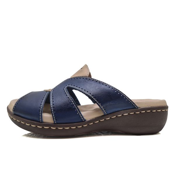 Sandália Feminina Anatômica de Couro Legítimo e Palmilha Gel - Azul/Tabaco (MA 021)