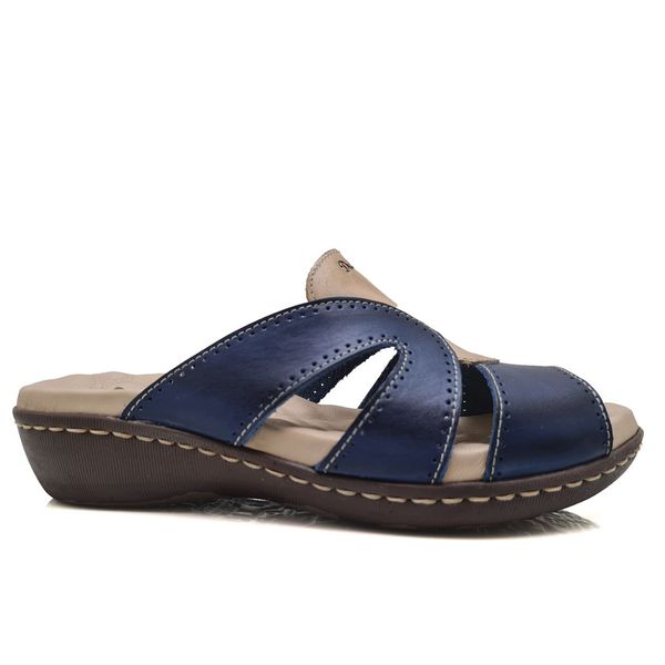 Sandália Feminina Anatômica de Couro Legítimo e Palmilha Gel - Azul/Tabaco (MA 021)