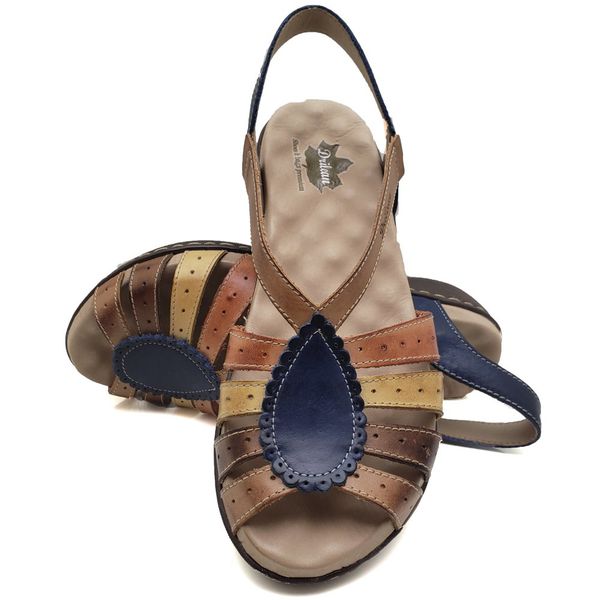 Sandália Feminina Anatomica de Couro Legítimo e Palmilha Gel - Azul/Caramelo (MA 014)