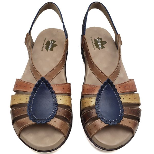 Sandália Feminina Anatomica de Couro Legítimo e Palmilha Gel - Azul/Caramelo (MA 014)