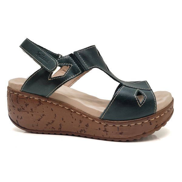 Sandália Anabela Feminina de Couro Legítimo com Palmilha Gel - Verde (NI008)