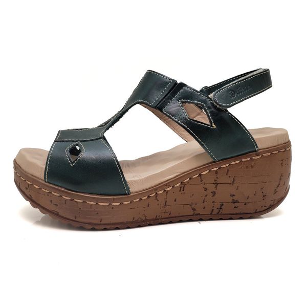 Sandália Anabela Feminina de Couro Legítimo com Palmilha Gel - Verde (NI008)
