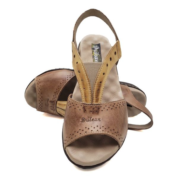Sandália Feminina Anatomica de Couro Legítimo e Palmilha Gel - Caramelo/Amarelo (MA 013)