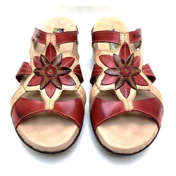 Sandália Feminina Anatomica de Couro Legítimo e Palmilha Gel - Vermelho/Tabaco (MA 010)