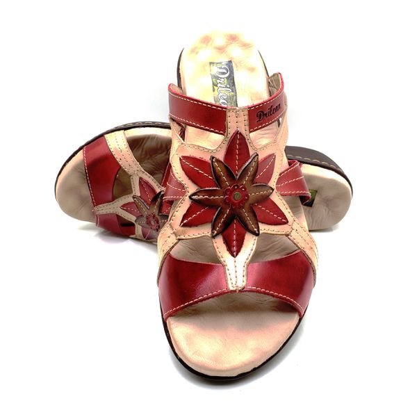 Sandália Feminina Anatomica de Couro Legítimo e Palmilha Gel - Vermelho/Tabaco (MA 010)