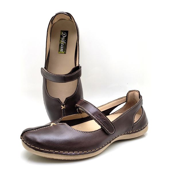 Sapatilha CR 002 CAFÉ 100% em couro com palmilha em GEL