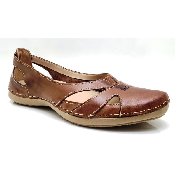 Sapatilha CR 006 CASTANHO 100% em couro com palmilha em GEL