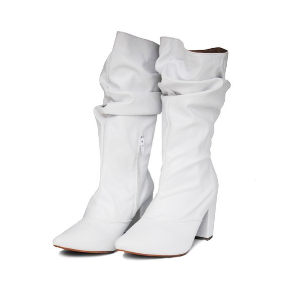 Bota Feminina Slouchy Salto Grosso 1814 Napa Off White