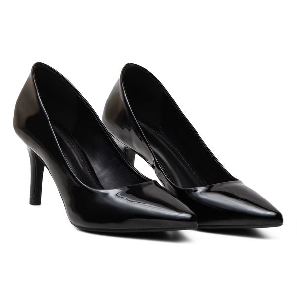 Sapato Feminino Scarpin Salto Fino Napa Verniz Preta 183000