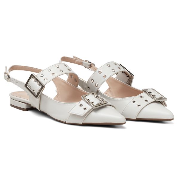Sapatilha Slingback Rasteira Feminina Em Napa Off White 183010