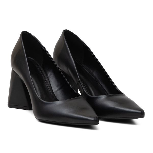 Sapato Feminino Scarpin Salto Triangulo Napa Preta 183100