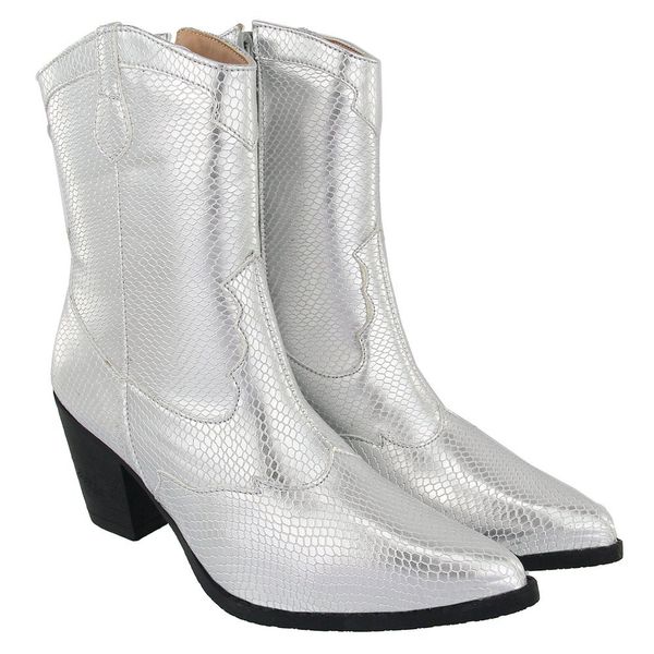 Bota Feminina Texana Cano Médio Bico Fino 23005 Salamanta Prata Western