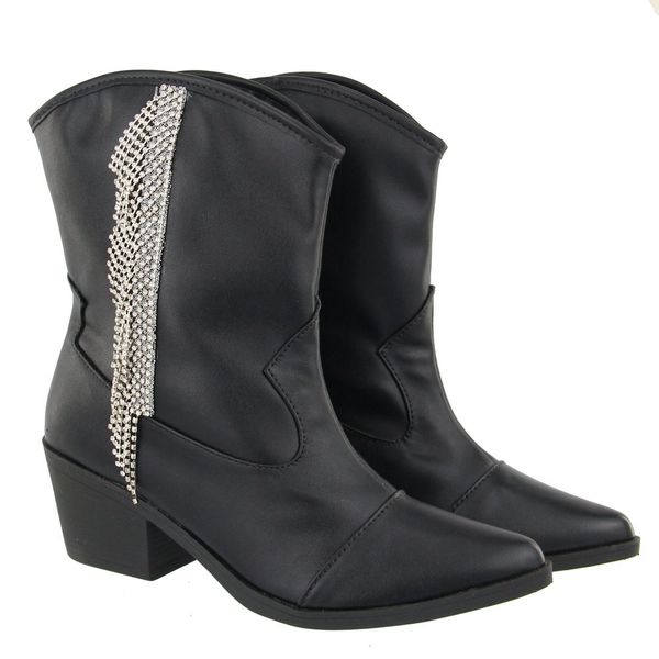 Bota Feminina Western Cano Curto Com Strass 23042 Napa Preta