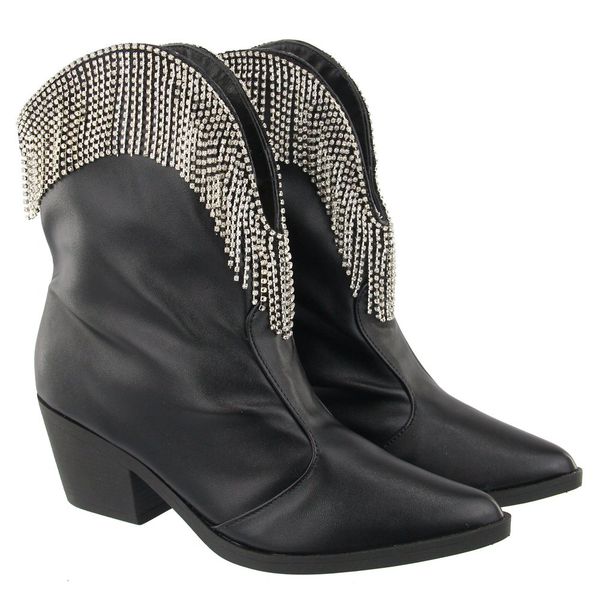 Bota Feminina Western Cano Curto Com Strass 23041napa Preta