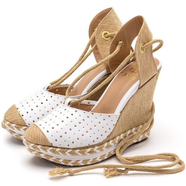 Sandália Feminina Anabela Furadinha 3047 Napa Branca