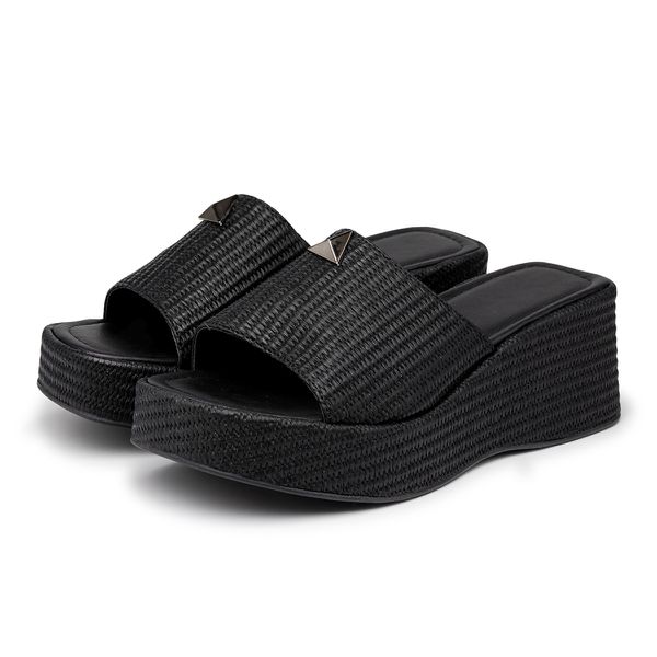Tamanco Feminino Ref 5201 Em Rafia Preto