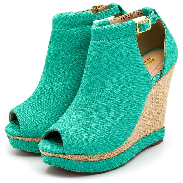 Sandália Feminina Salto Anabela 3013 Linho Verde Água