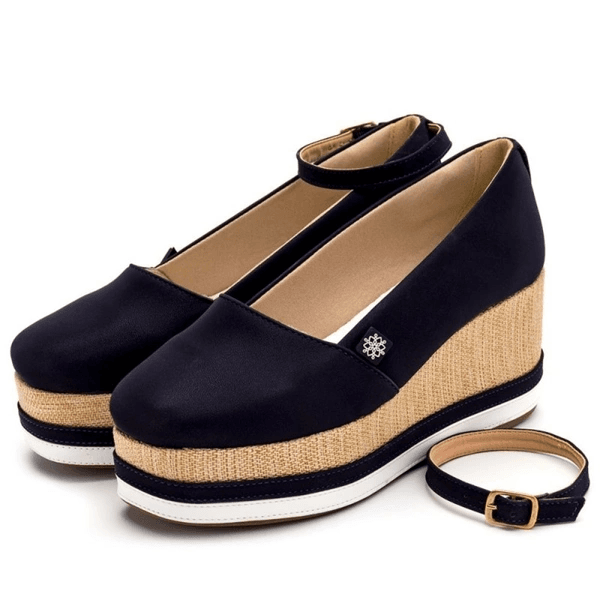 Tênis Feminino Anabela Salto Médio 170407 Napa Azul Marinho