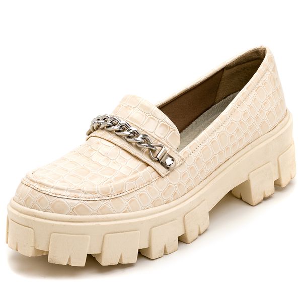 Sapato Feminino Oxford Tratorado 190253 Craquelê Verniz Off White