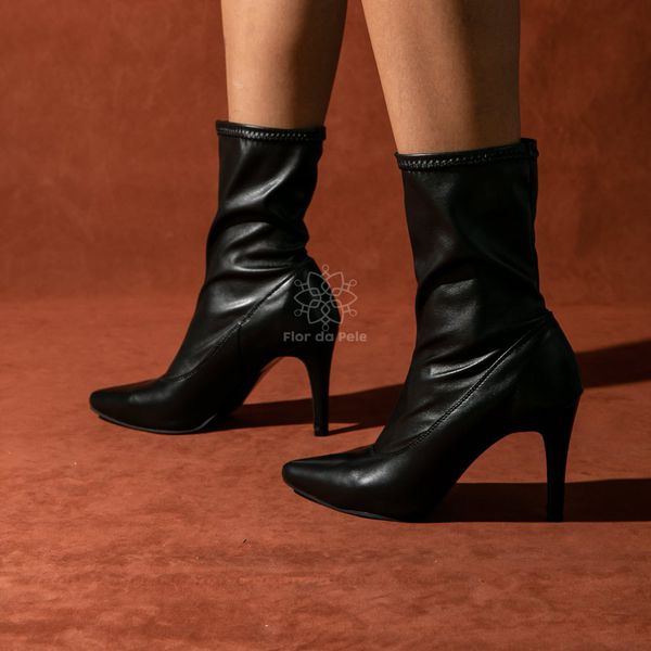 Bota Feminina Estilo Meia Cano Médio 1769 Stretch Preto