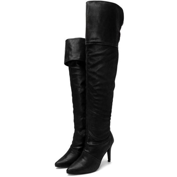 Bota Over Feminina Acima Do Joelho Cano Alto Salto Fino 1716 Nobucado Preto Numeração Especial