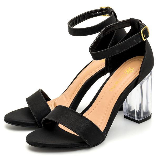 Sandalia Salto Bloco Transparente Napa Preta