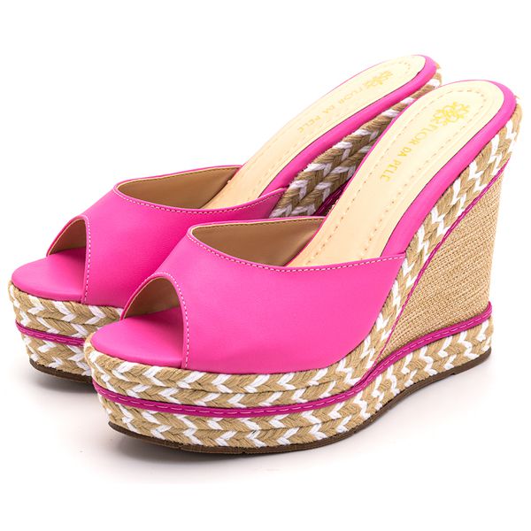 Tamanco Feminino Anabela Com Sisal 4051 Napa Rosa Azaléia
