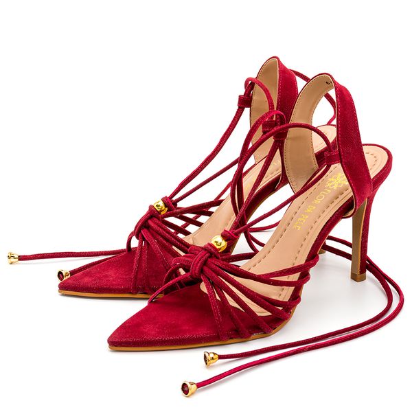 Sandália Feminina Salto e Bico Fino 6001 Nobucado Vermelho