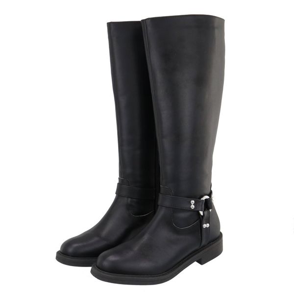 Bota Feminina Cano Médio Biker Rasteira 2026 Napa Preto