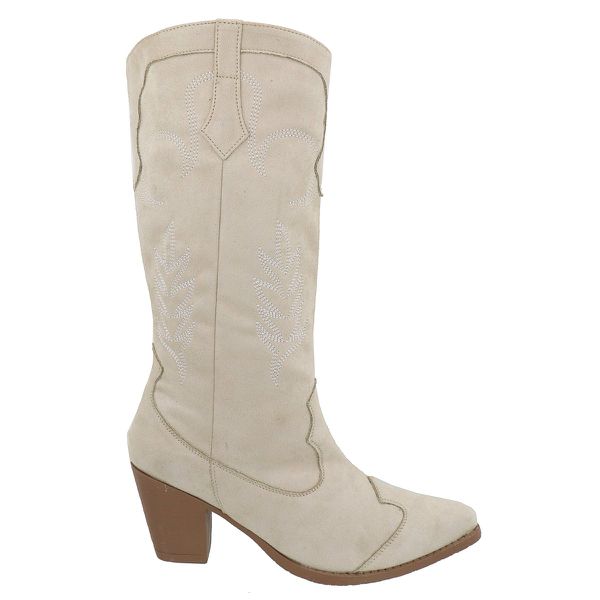 Bota Texana Camurça Off White Bordada 23011 