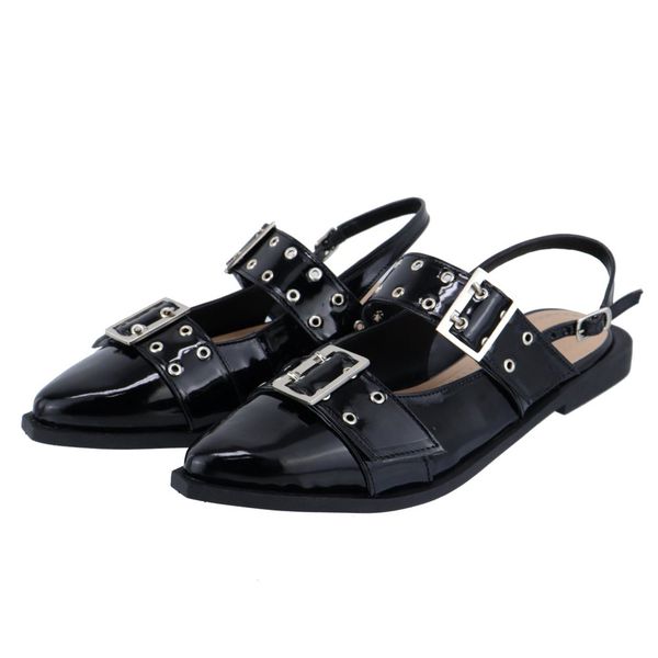 Sapatilha Slingback Rasteira Feminina Em Napa Verniz Preto 184201