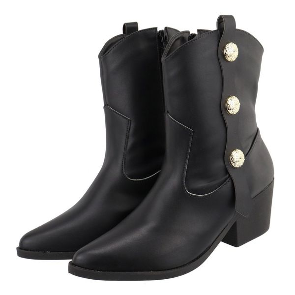 Bota Texana Cano Baixo Salto Grosso Com Enfeite Lateral 24000 Napa Preta