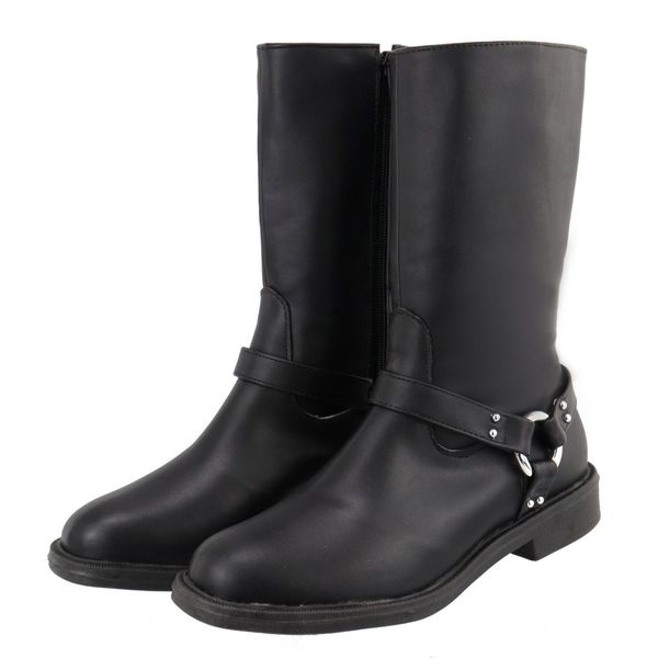 Bota Feminina Cano Médio Biker Rasteira 2025 Napa Preta