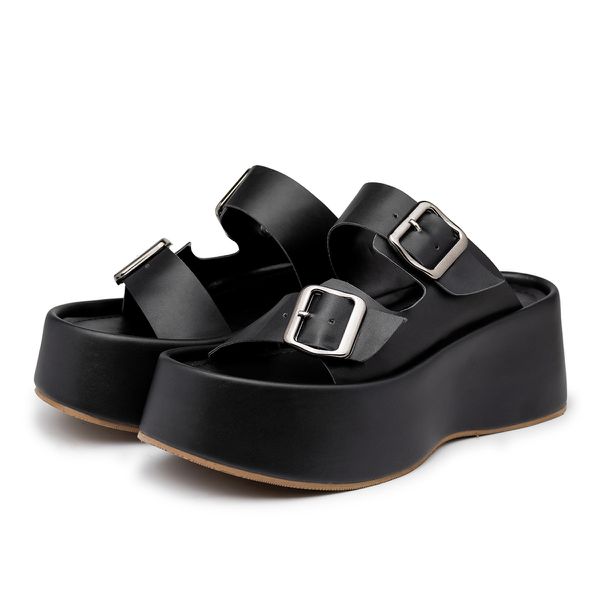 Tamanco Flatform Birken Fivelas Ref 5000 Napa Preto