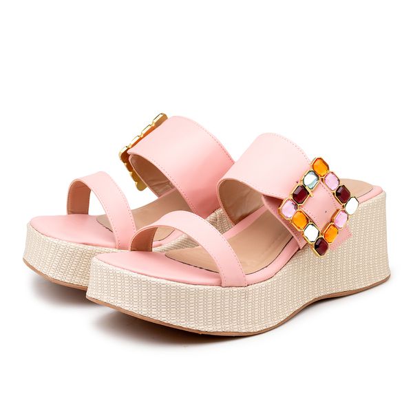 Tamanco Ref 5200 Anabela Fivela Trabalhada Colorida Napa Lady