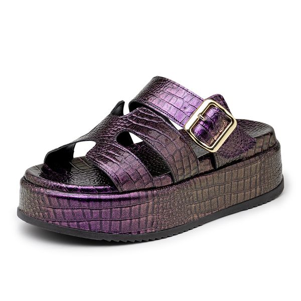 Sandália Feminina Papete Flatform Tira Com Fivela 5301 Electra Roxo
