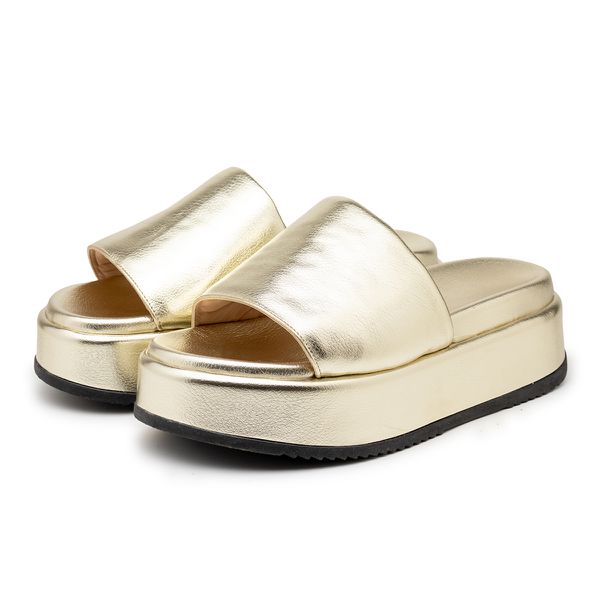 Tamanco Papete Flatorm Slide Ref 5300 Floter Ouro Metalizado