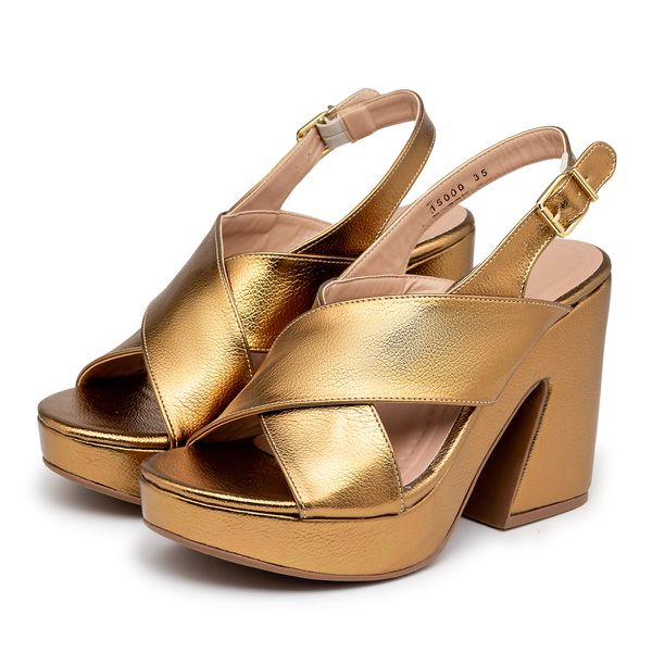 Sandália Meia Pata x Peito Do Pé Salto Grosso Ref 15000 Floter Bronze Metalizado