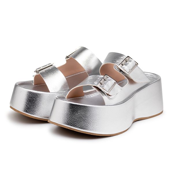 Tamanco Flatform Birken Fivelas Ref 5000 Floter Prata Metalizado