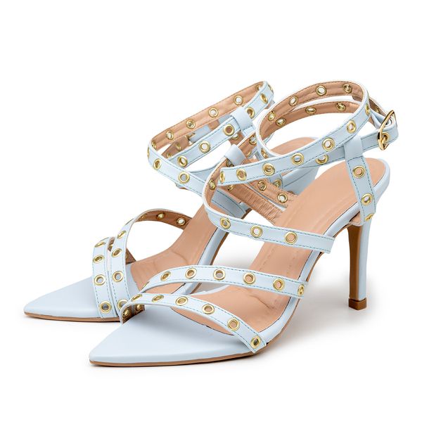 Sandália Feminina Salto e Bico Fino 6019 Napa Azul Bebe