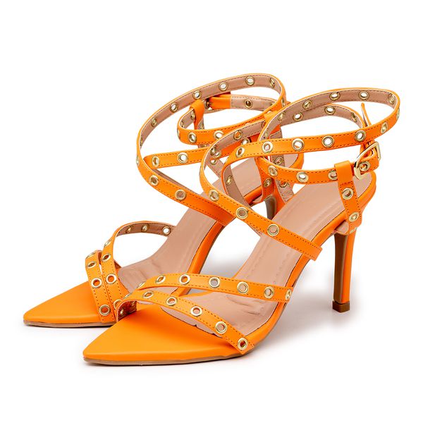 Sandália Feminina Salto e Bico Fino 6019 Napa Laranja